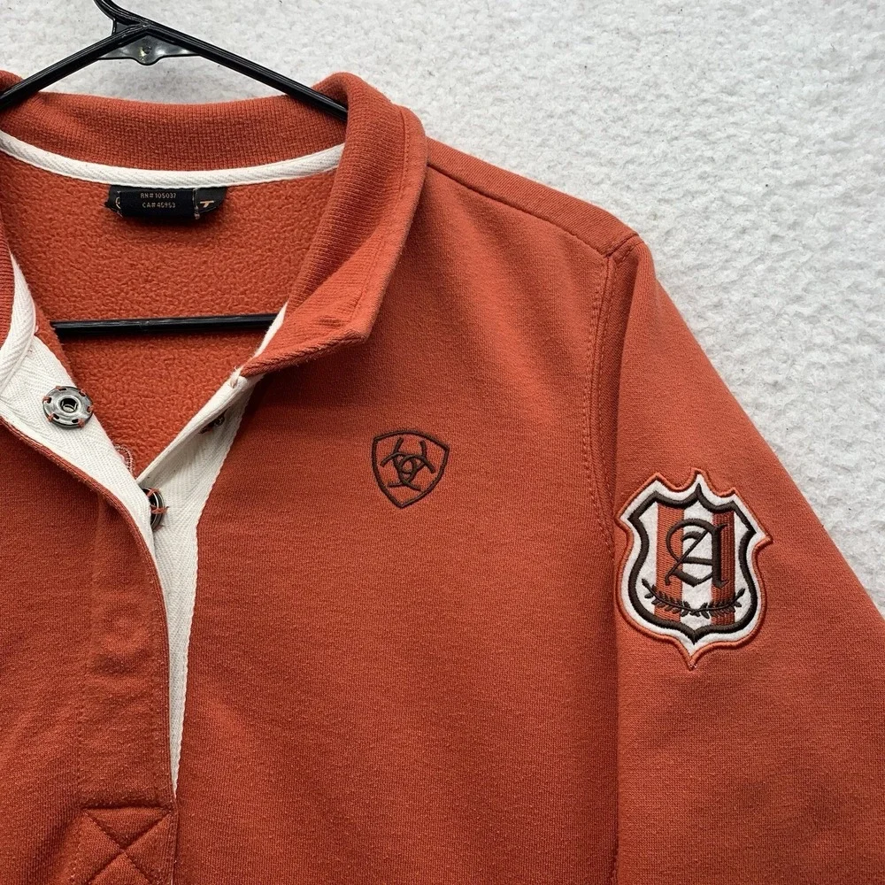Ariat Sweater Mens Small S Orange T-Snap Collared Spellout Crest Cowboy Western
